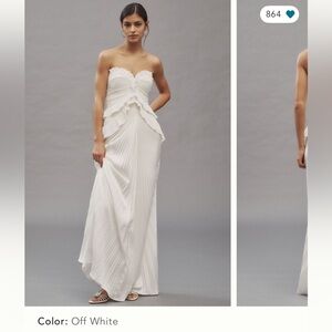 AMUR Isabell Strapless Sweetheart Pleated Ruffled Maxi Dress